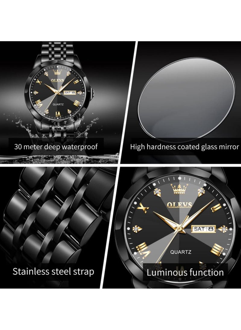 OLEVS - OLEVS Watch for Men Quartz Stainless Steel Waterproof Luminous Date Two Tone Luxury Wrist Watch - Image 1