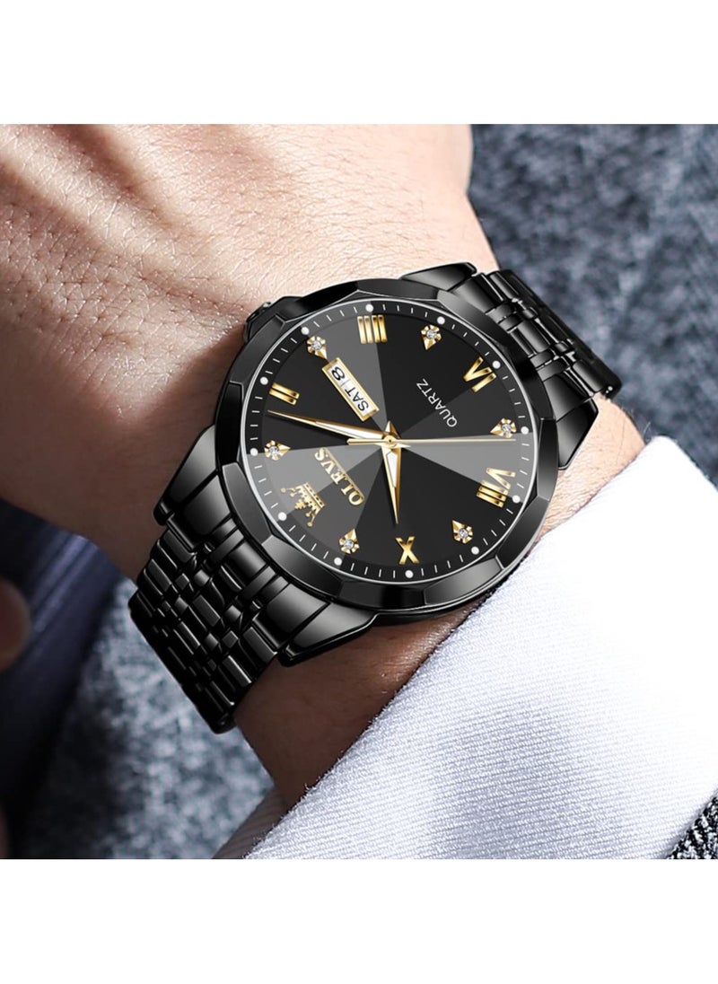 OLEVS - OLEVS Watch for Men Quartz Stainless Steel Waterproof Luminous Date Two Tone Luxury Wrist Watch - Image 1