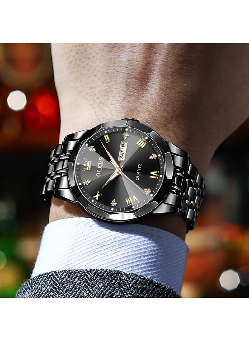 OLEVS - OLEVS Watch for Men Quartz Stainless Steel Waterproof Luminous Date Two Tone Luxury Wrist Watch - Image 1