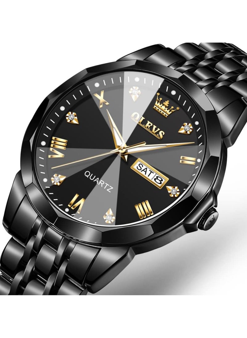 OLEVS - OLEVS Watch for Men Quartz Stainless Steel Waterproof Luminous Date Two Tone Luxury Wrist Watch - Image 1