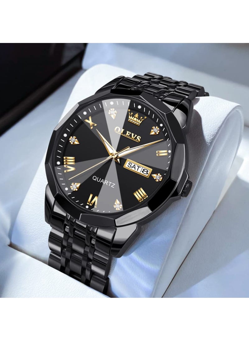 OLEVS - OLEVS Watch for Men Quartz Stainless Steel Waterproof Luminous Date Two Tone Luxury Wrist Watch - Image 1