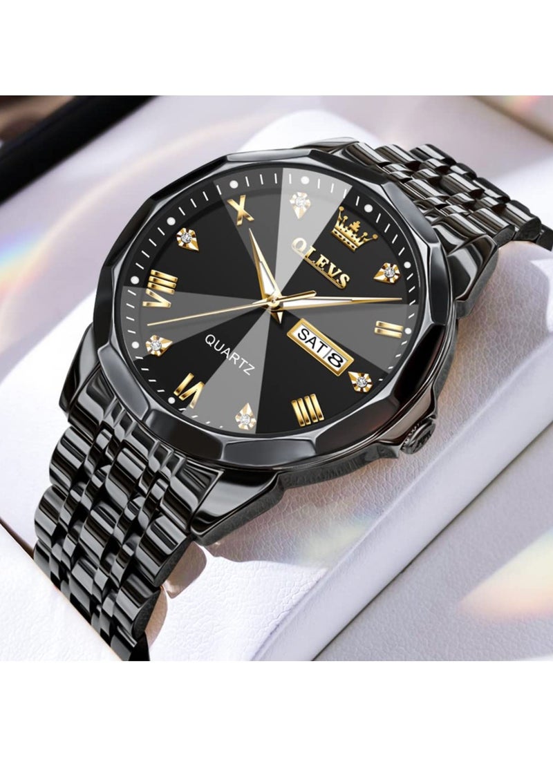 OLEVS - OLEVS Watch for Men Quartz Stainless Steel Waterproof Luminous Date Two Tone Luxury Wrist Watch - Image 1