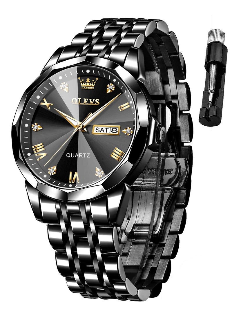 OLEVS - OLEVS Watch for Men Quartz Stainless Steel Waterproof Luminous Date Two Tone Luxury Wrist Watch - Image 1