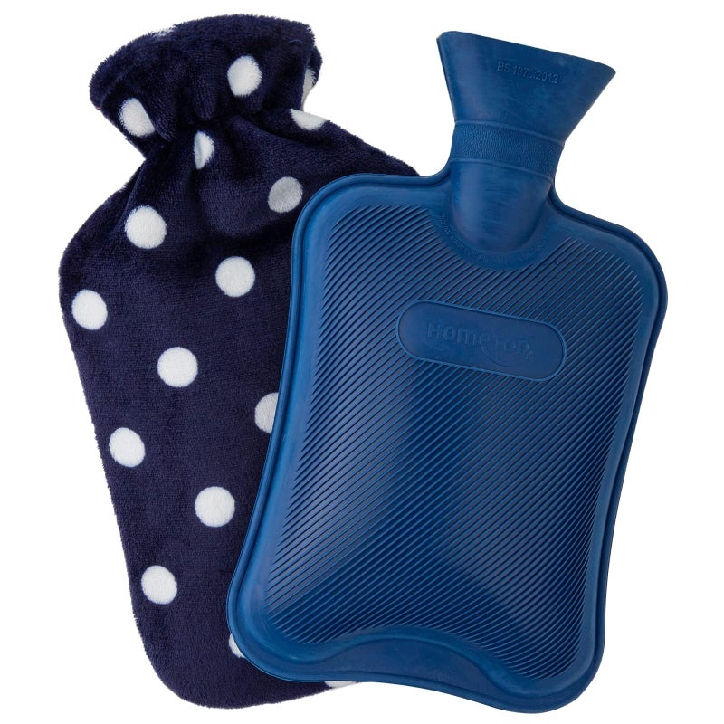 HomeTop Premium Classic Rubber Hot or Cold Water Bottle with Soft Fleece Cover (2 Liters, Navy Blue) - Image 1