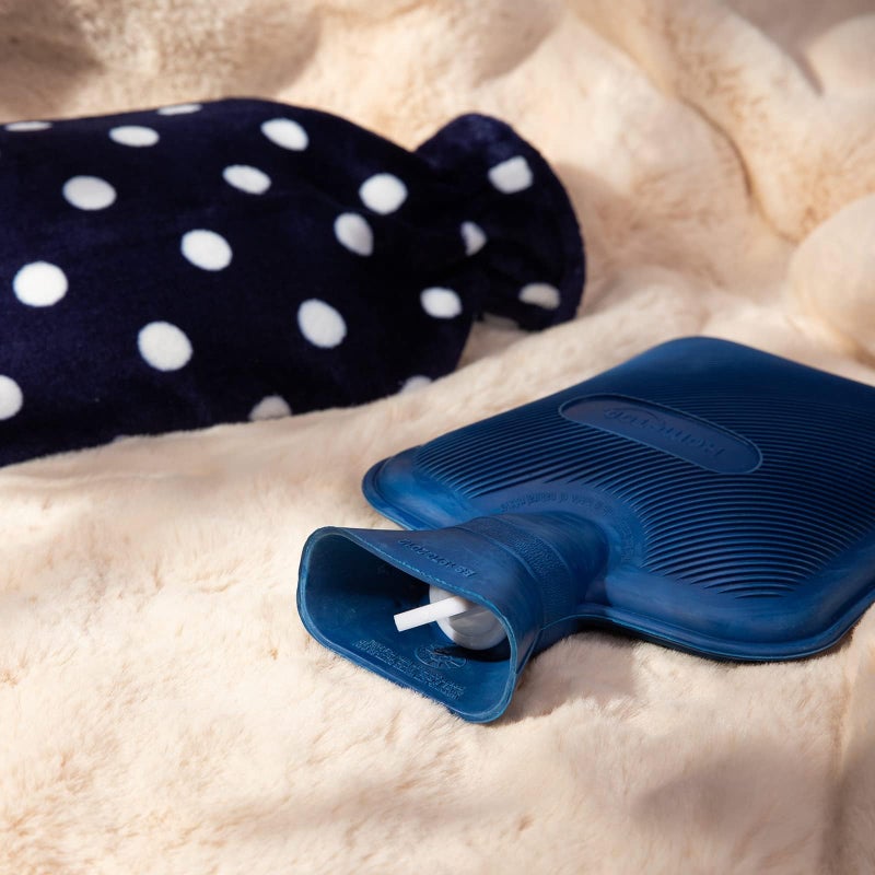 HomeTop Premium Classic Rubber Hot or Cold Water Bottle with Soft Fleece Cover (2 Liters, Navy Blue) - Image 2