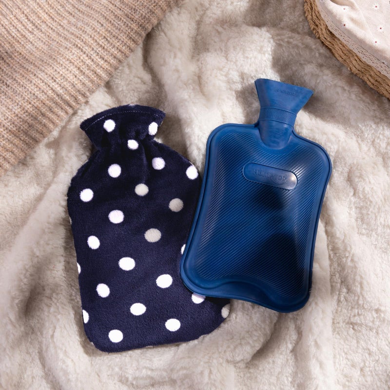 HomeTop Premium Classic Rubber Hot or Cold Water Bottle with Soft Fleece Cover (2 Liters, Navy Blue) - Image 3