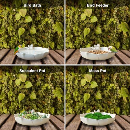 Yeaco Beige White Angel Heavy Duty Ceramic Wild Bird Bath Bowl or Feeder for Outdoor Garden, Bowl Only - Image 2