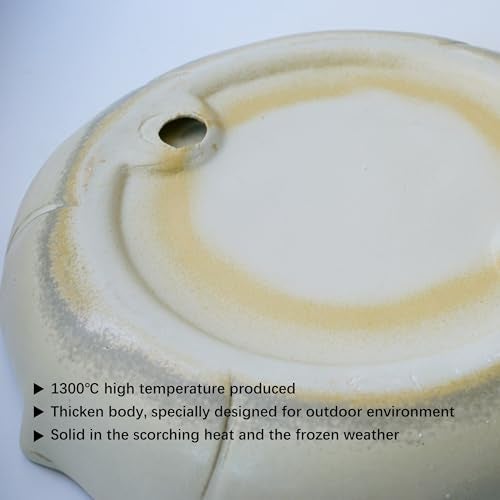 Yeaco Beige White Angel Heavy Duty Ceramic Wild Bird Bath Bowl or Feeder for Outdoor Garden, Bowl Only - Image 5