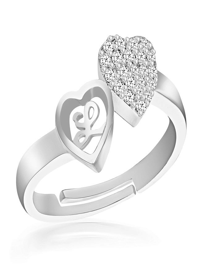 Amaal Jewellery Valentine Latest American Diamond Adjustable Love Heart Silver Stylish Initial Letter Name Alphabet L Rings for Women Girls Girlfriend Couples Lovers Stylish Design -FR-A615 - Image 1