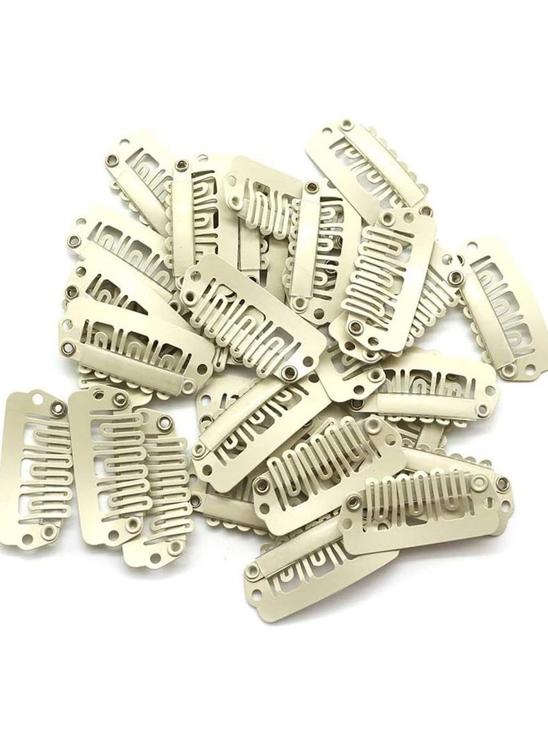 إستيل مشابك لتمديد الشعر المستعار، مشابك شعر بمشط على شكل حرف U، مشابك شعر مستعار مكونة من 6 أسنان مع أمشاط معدنية مطاطية، مشابك وصلات شعر للنساء (أبيض كريمي) 20 قطعة - Image 1