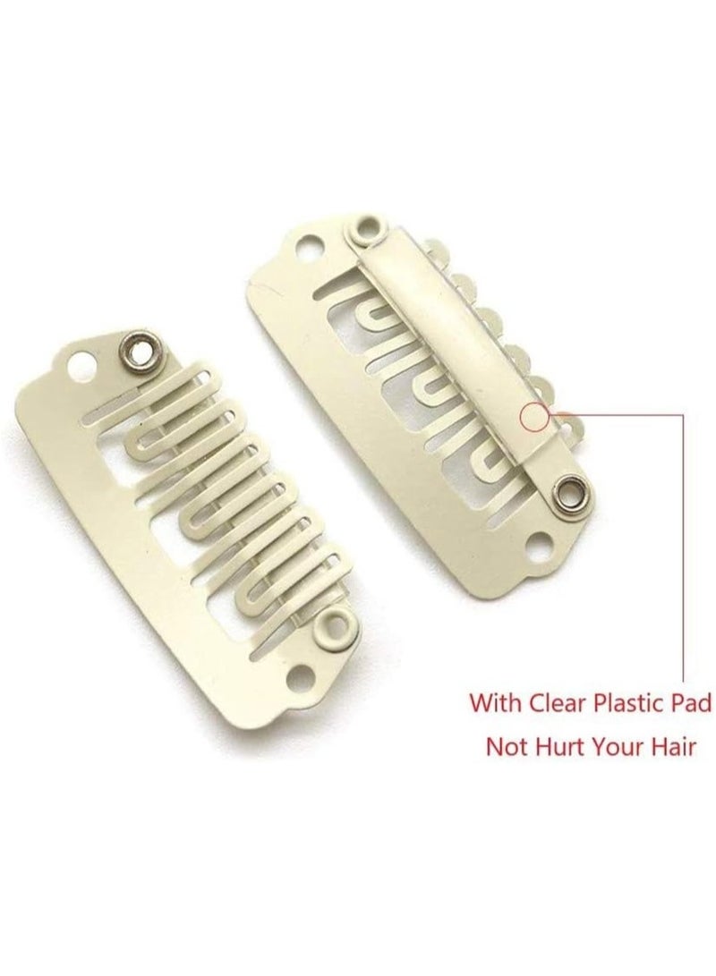 إستيل مشابك لتمديد الشعر المستعار، مشابك شعر بمشط على شكل حرف U، مشابك شعر مستعار مكونة من 6 أسنان مع أمشاط معدنية مطاطية، مشابك وصلات شعر للنساء (أبيض كريمي) 20 قطعة - Image 3