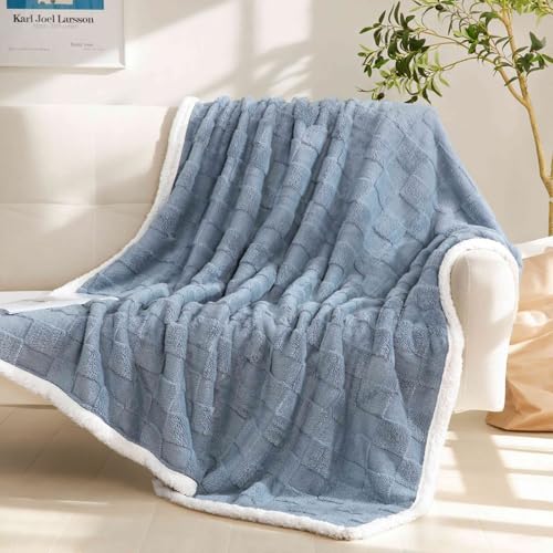 Gracelife Sherpa Throw Blanket for Couch, Flannel Cozy Soft Thick Blanket for Bed - Fleece, Dirty Blue, 60x80 Inches - Image 5