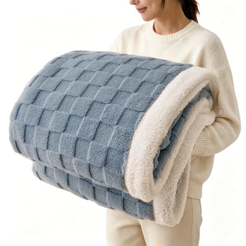 Gracelife Sherpa Throw Blanket for Couch, Flannel Cozy Soft Thick Blanket for Bed - Fleece, Dirty Blue, 60x80 Inches - Image 1