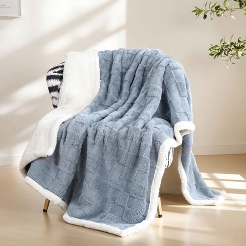 Gracelife Sherpa Throw Blanket for Couch, Flannel Cozy Soft Thick Blanket for Bed - Fleece, Dirty Blue, 60x80 Inches - Image 4