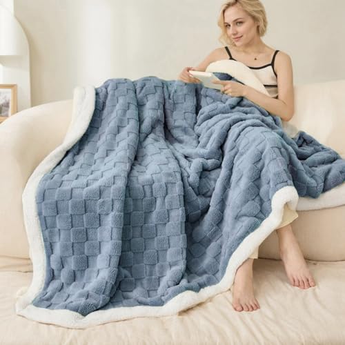 Gracelife Sherpa Throw Blanket for Couch, Flannel Cozy Soft Thick Blanket for Bed - Fleece, Dirty Blue, 60x80 Inches - Image 2