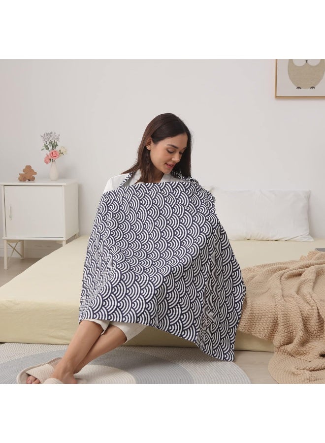 Insular Nursing Cover for Breastfeeding, Infant Feeding Cover Breathable Cotton Privacy Breastfeeding Apron, Black Wave - Image 2