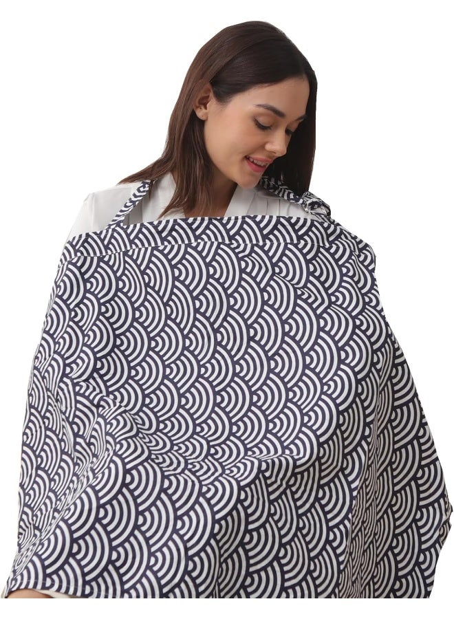 Insular Nursing Cover for Breastfeeding, Infant Feeding Cover Breathable Cotton Privacy Breastfeeding Apron, Black Wave - Image 1