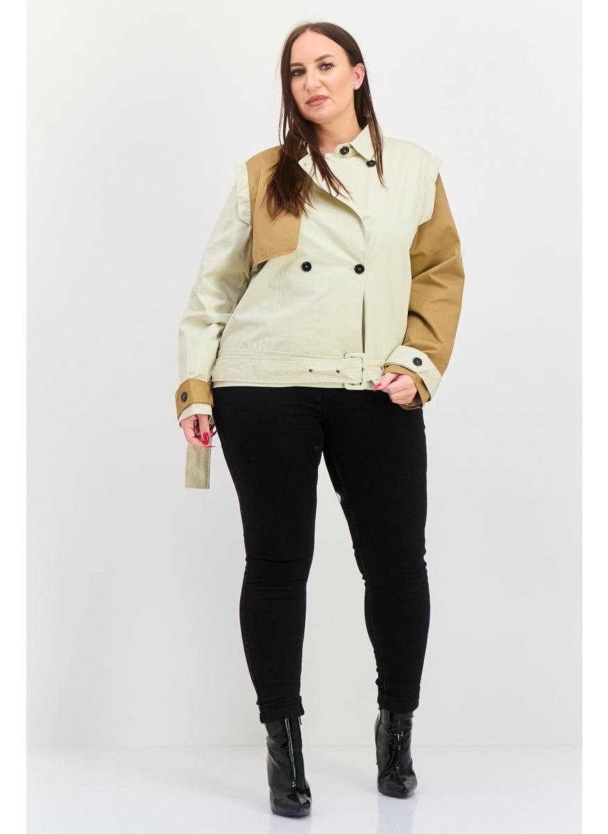 Unique21 - Women Colorblock Trench Coat, Tan - Image 1