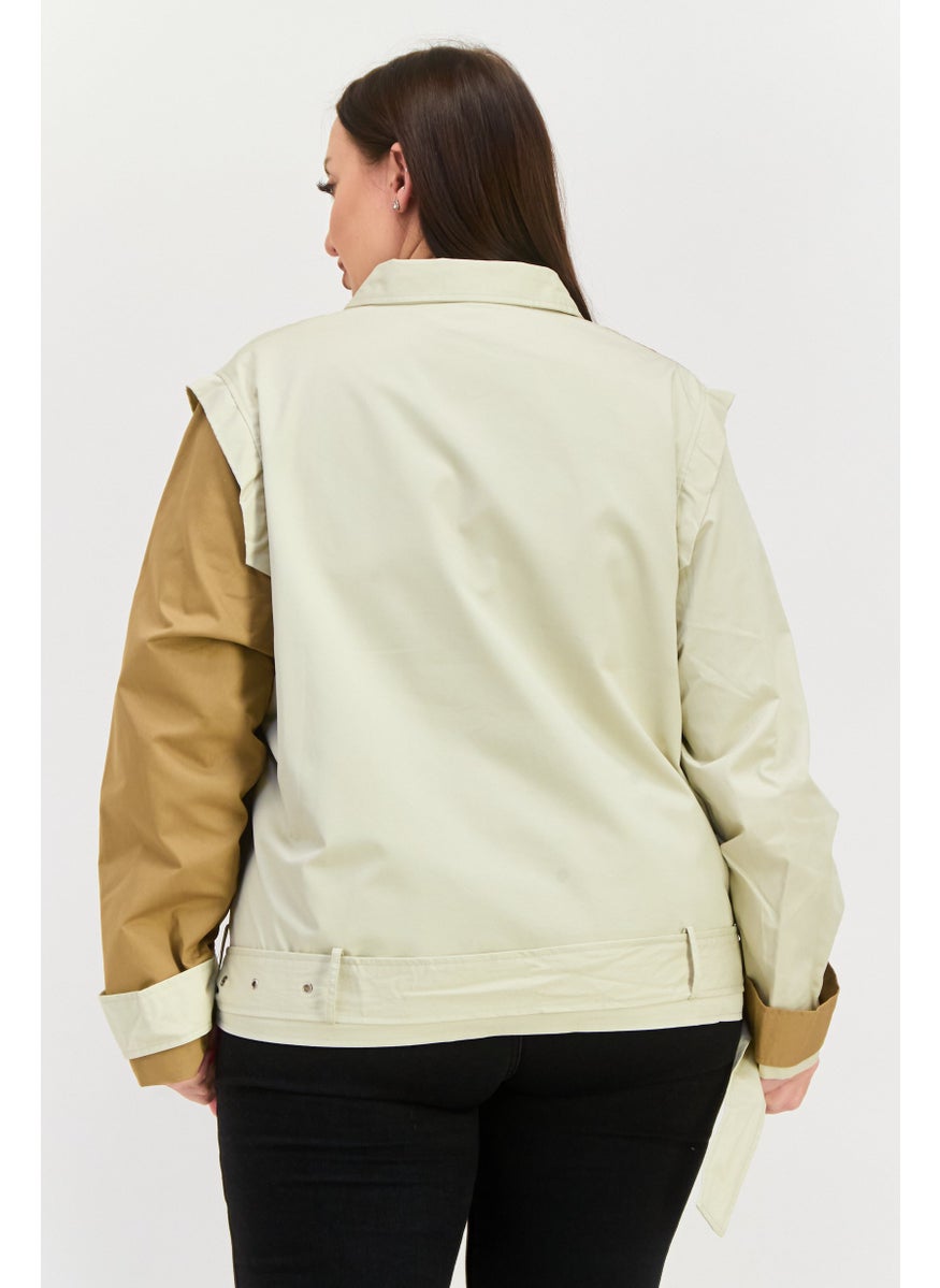 Unique21 - Women Colorblock Trench Coat, Tan - Image 1