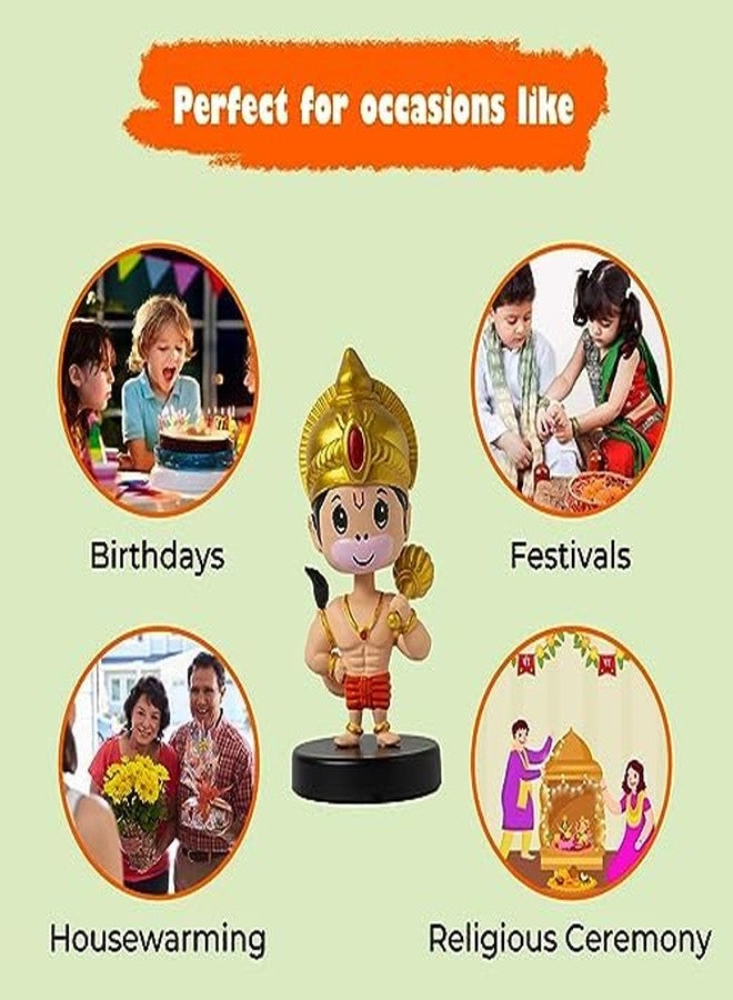 Buko Lord Hanuman Ji Bobblehead - Ideal For Car Dashboard, Home & Office Decor, Gifting Kids; Includes Little Gada Figurine For Good Luck, Fantasy, 4.5 Cm, 4.5 Cm - Image 3