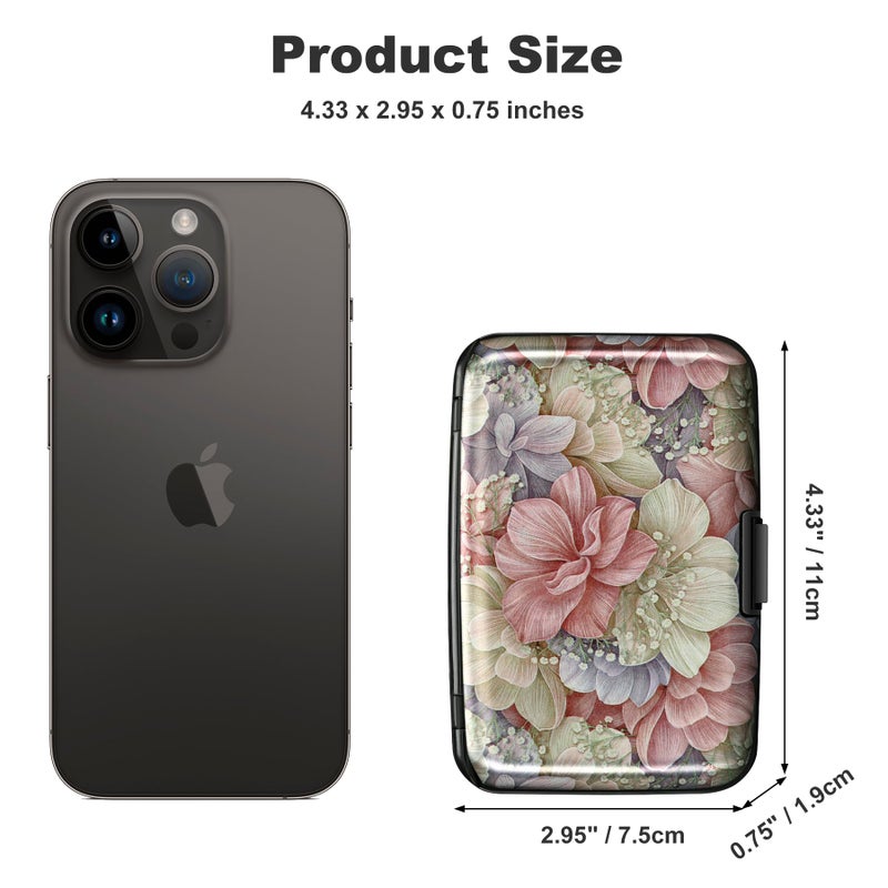 ELFISH Mini RFID Aluminum Wallet Credit Cards Holder Business Card Case Metal ID Case for Men Womenï¼ˆHappy Flower - Image 4