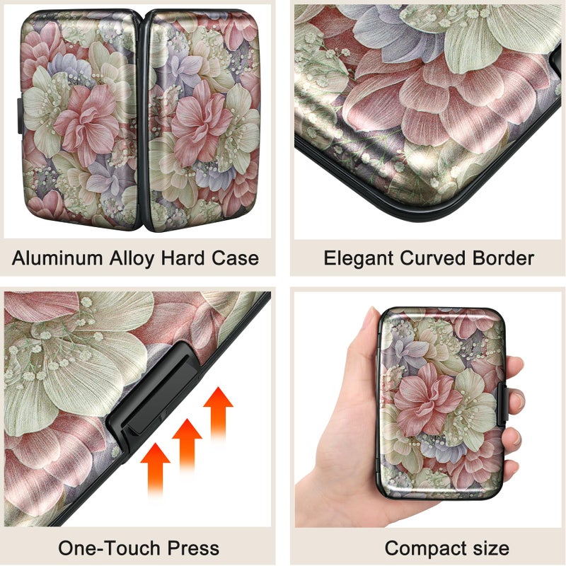 ELFISH Mini RFID Aluminum Wallet Credit Cards Holder Business Card Case Metal ID Case for Men Womenï¼ˆHappy Flower - Image 3