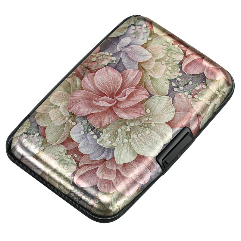 ELFISH Mini RFID Aluminum Wallet Credit Cards Holder Business Card Case Metal ID Case for Men Womenï¼ˆHappy Flower - Image 1