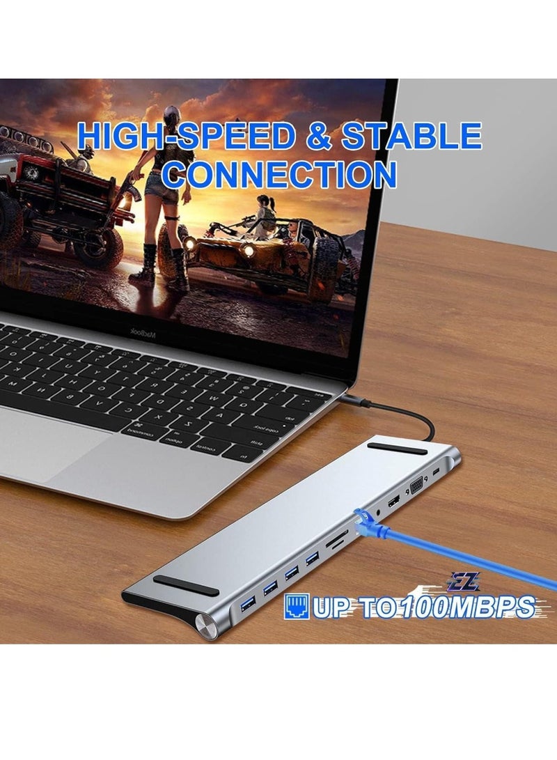 ELTRAZONE 11-in-1 USB C Docking Station with 4K HDMI, VGA, SD/TF Reader, 4 USB 3.0 Ports, RJ45 Ethernet – Adapter for MacBook, Mac Pro, iMac, and More – Ultimate Connectivity Solution - Image 2
