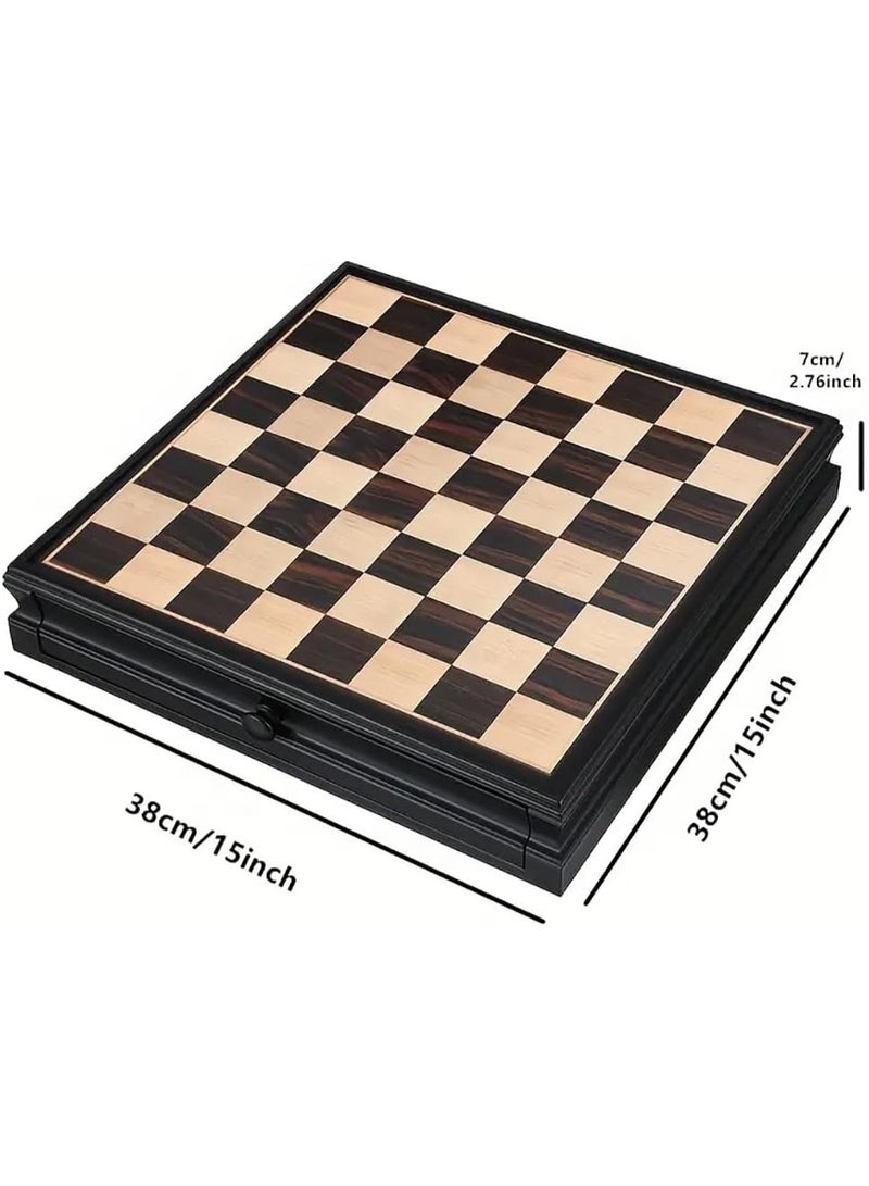 Rubik 2-in-1 Wooden Checkers & Chess Board Game Set with Storage Drawer & Magnetic Bases Pieces, Premium Traditional Educational Toy for Adults & Kids Gift (Size, 38x38cm) Black/Brown - Image 4