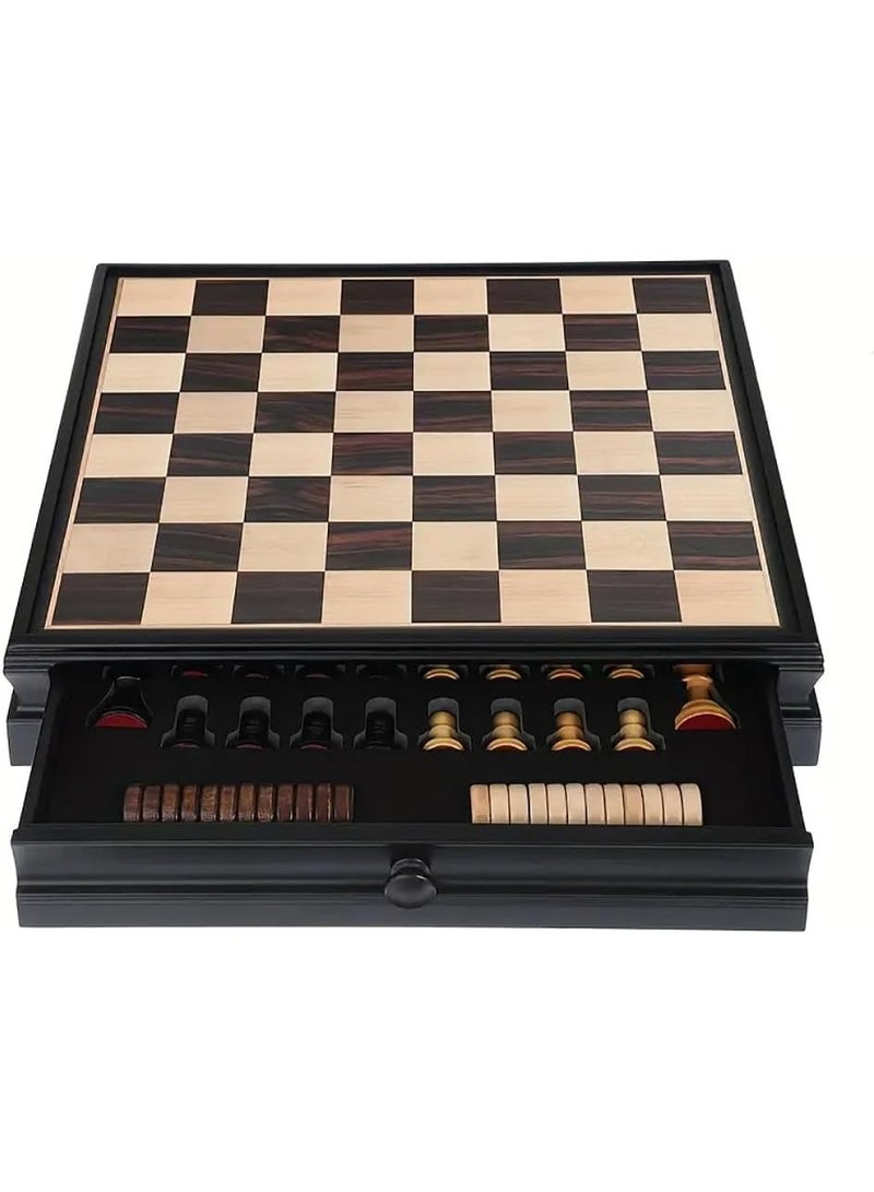 Rubik 2-in-1 Wooden Checkers & Chess Board Game Set with Storage Drawer & Magnetic Bases Pieces, Premium Traditional Educational Toy for Adults & Kids Gift (Size, 38x38cm) Black/Brown - Image 1