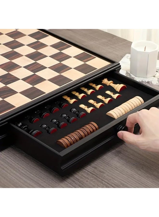 Rubik 2-in-1 Wooden Checkers & Chess Board Game Set with Storage Drawer & Magnetic Bases Pieces, Premium Traditional Educational Toy for Adults & Kids Gift (Size, 38x38cm) Black/Brown - Image 2