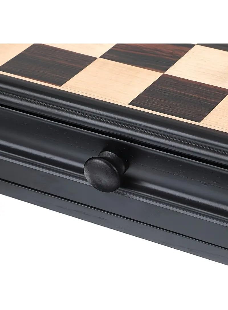 Rubik 2-in-1 Wooden Checkers & Chess Board Game Set with Storage Drawer & Magnetic Bases Pieces, Premium Traditional Educational Toy for Adults & Kids Gift (Size, 38x38cm) Black/Brown - Image 3