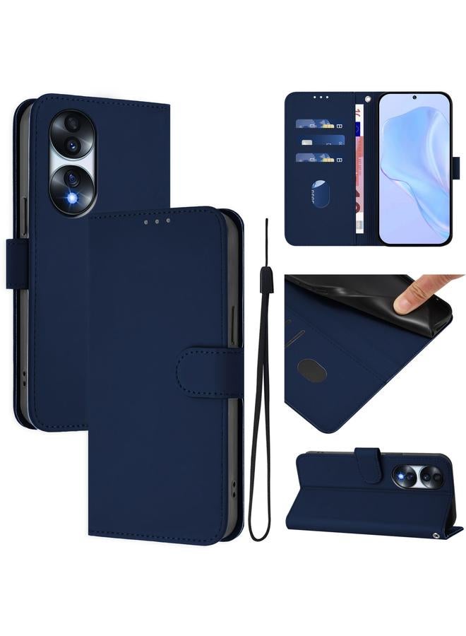 اس-توب جراب لهاتف Honor 70 Pro مصنوع من الجلد بلون سادة مع حبل تعليق - Image 1