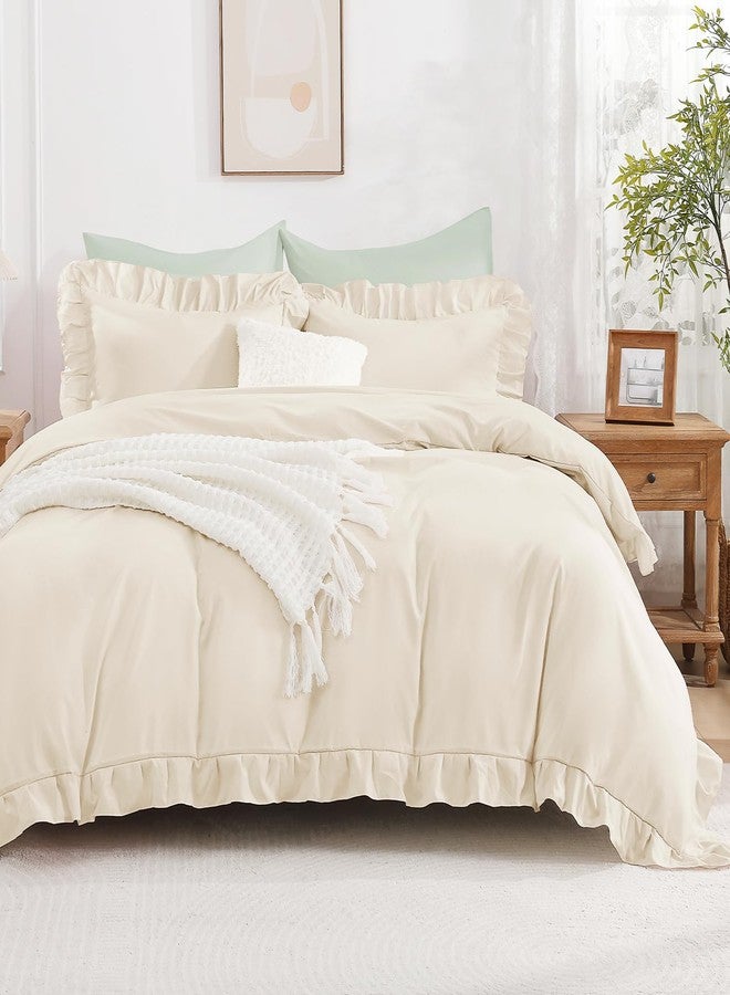 Andency Beige Ruffle Duvet Cover Twin(66x90Inch), 2 Pieces Ruffled Farmhouse Shabby Chic Duvet Cover for Girls Kids Women, Soft Polyester Duvet Cover Set with Zipper Closure & Corner Ties - Image 2