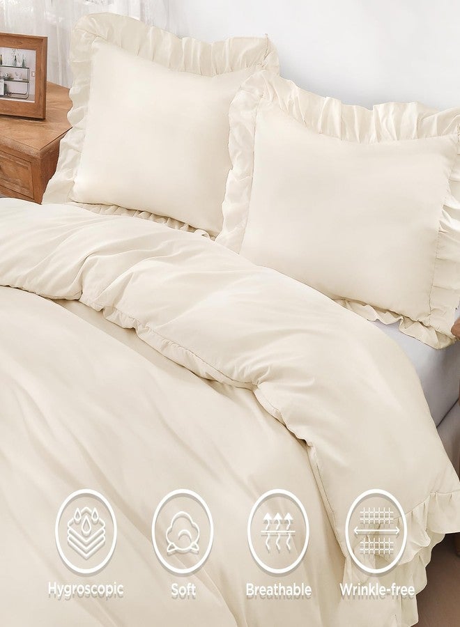 Andency Beige Ruffle Duvet Cover Twin(66x90Inch), 2 Pieces Ruffled Farmhouse Shabby Chic Duvet Cover for Girls Kids Women, Soft Polyester Duvet Cover Set with Zipper Closure & Corner Ties - Image 3