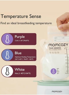 Momcozy 120 قطعة من أكياس تخزين حليب الأم، 8 أونصة، تغيير اللون عن طريق استشعار درجة الحرارة، أكياس تخزين حليب الأم مع فوهة صب  - Image 2
