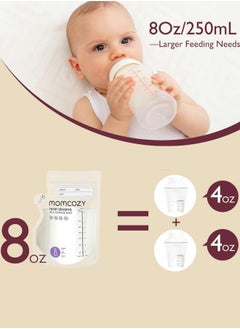 Momcozy 120 قطعة من أكياس تخزين حليب الأم، 8 أونصة، تغيير اللون عن طريق استشعار درجة الحرارة، أكياس تخزين حليب الأم مع فوهة صب  - Image 5