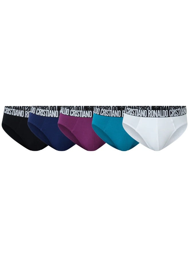 CR7 Men’s Cotton Stretch Briefs 5-Pack – Breathable Comfort Underwear, Multi-Color (Black, Blue, Burgundy, Teal, White) – 95% Cotton, 5% Elastane - Image 1