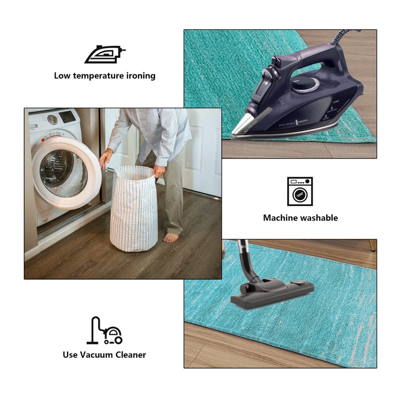 AMIDA سجاد ممرات أميدا 9 أقدام غير قابل للانزلاق مع خلفية مطاطية قابل للغسل بتصميم معاصر بخطوط زرقاء بحرية 2.3'x8.9' سجاد صديق للحيوانات الأليفة للمطبخ - Image 5