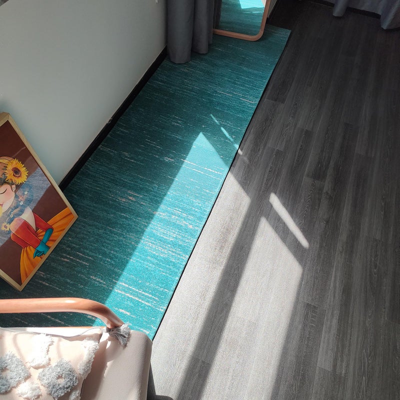 AMIDA سجاد ممرات أميدا 9 أقدام غير قابل للانزلاق مع خلفية مطاطية قابل للغسل بتصميم معاصر بخطوط زرقاء بحرية 2.3'x8.9' سجاد صديق للحيوانات الأليفة للمطبخ - Image 4