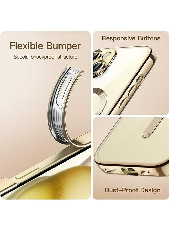 JS Electroplated Case for iPhone 15 6.7-Inch, Camera Lens Full Protection, Compatible with MagSafe Wireless Charging, Shockproof Soft TPU Dust-Proof Slim Phone iPhone 15 Cover (Gold/Clear) - Image 3