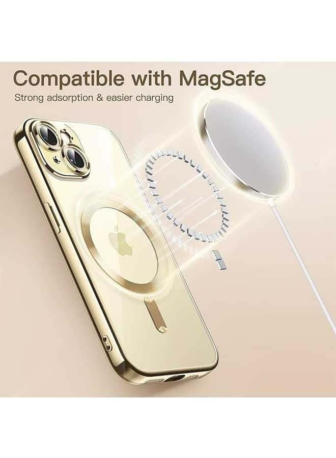 JS Electroplated Case for iPhone 15 6.7-Inch, Camera Lens Full Protection, Compatible with MagSafe Wireless Charging, Shockproof Soft TPU Dust-Proof Slim Phone iPhone 15 Cover (Gold/Clear) - Image 4
