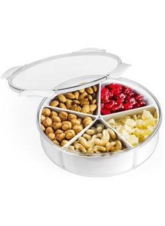 XiuWoo Divided Serving Tray, Plastic Food Storage Containers with Lids, 5 Compartments Snack Tray Serving Platter for Biscuits, Fruit, Veggie  - Image 1