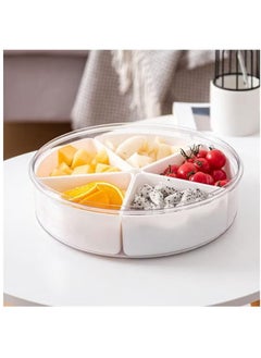 XiuWoo Divided Serving Tray, Plastic Food Storage Containers with Lids, 5 Compartments Snack Tray Serving Platter for Biscuits, Fruit, Veggie  - Image 2
