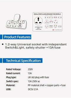 MODI Universal Multi Plug Extension Socket Adapter with 2 USB, 2 Way Wall Charger Electrical Power Extender Outlet Charging Station UK 3 Pin  - Image 3