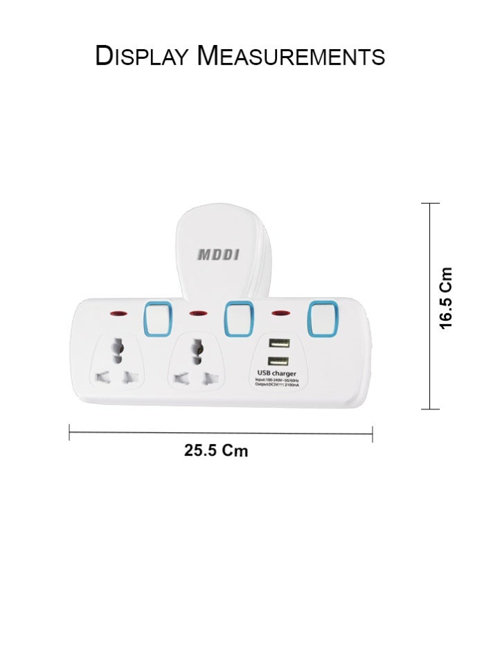 MODI Universal Multi Plug Extension Socket Adapter 2USB + 2 Outlets Wall Charger UK 3-Pin with Safety Shutters & 13A Fuse - Image 2