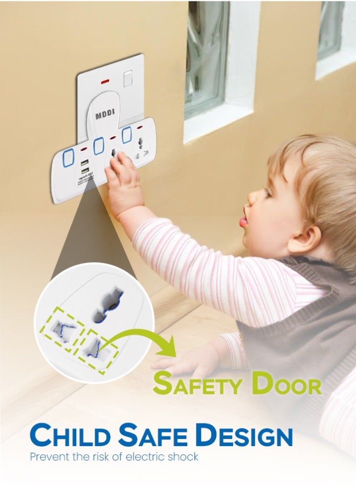 MODI Universal Multi Plug Extension Socket Adapter 2USB + 2 Outlets Wall Charger UK 3-Pin with Safety Shutters & 13A Fuse - Image 5