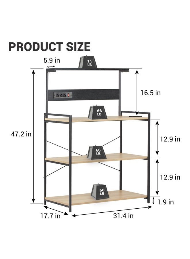 fusehome 4-Tier Kitchen Baker's Rack with Power Outlet, Microwave Stand and Storage Shelves, Coffee Station Organizer (White Maple and Black) - Image 2