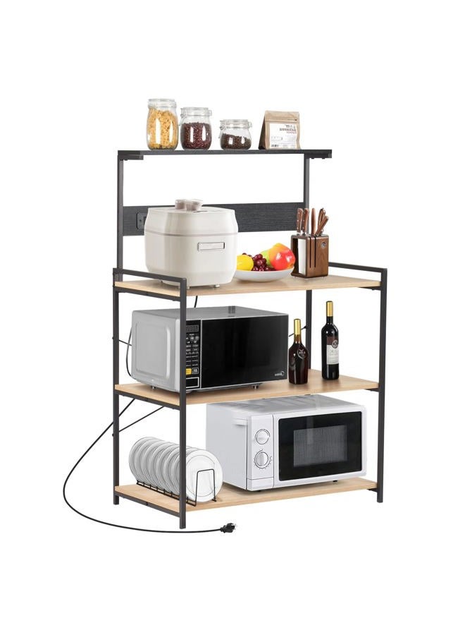 fusehome 4-Tier Kitchen Baker's Rack with Power Outlet, Microwave Stand and Storage Shelves, Coffee Station Organizer (White Maple and Black) - Image 1