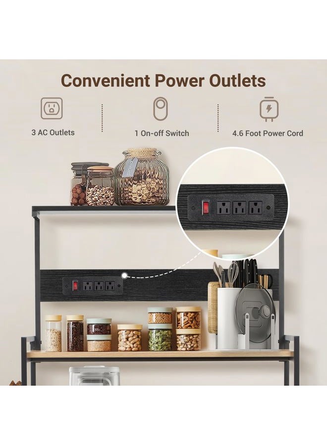 fusehome 4-Tier Kitchen Baker's Rack with Power Outlet, Microwave Stand and Storage Shelves, Coffee Station Organizer (White Maple and Black) - Image 3